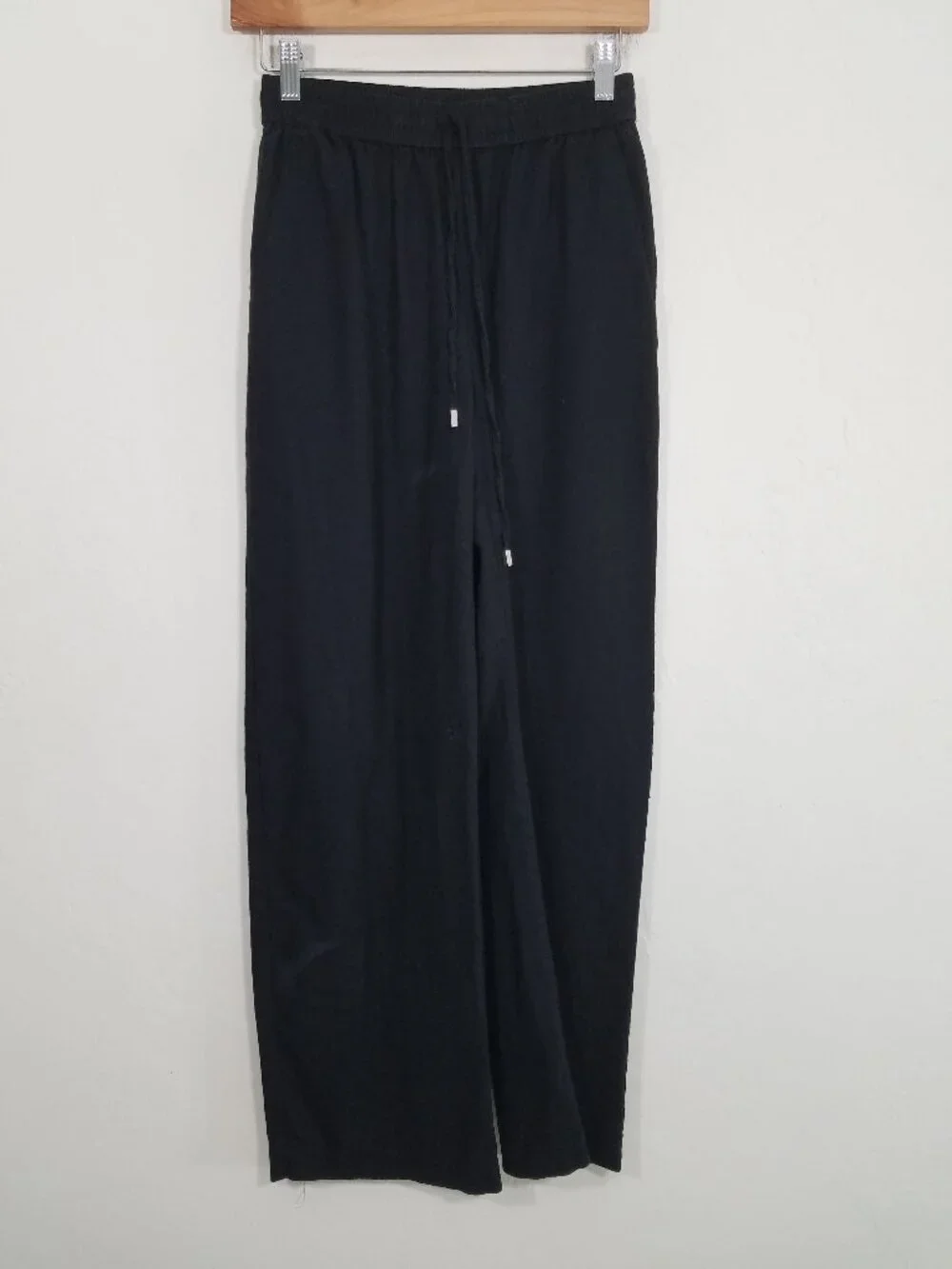 Zara Linen Blend High Waist Pull-On Drawstring Waist Pants Black Size XS